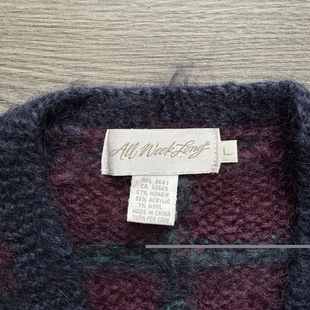 Vintage 90s Fuzzy‎ Mohair Cardigan Grandpa Sweater Knit Grunge Large